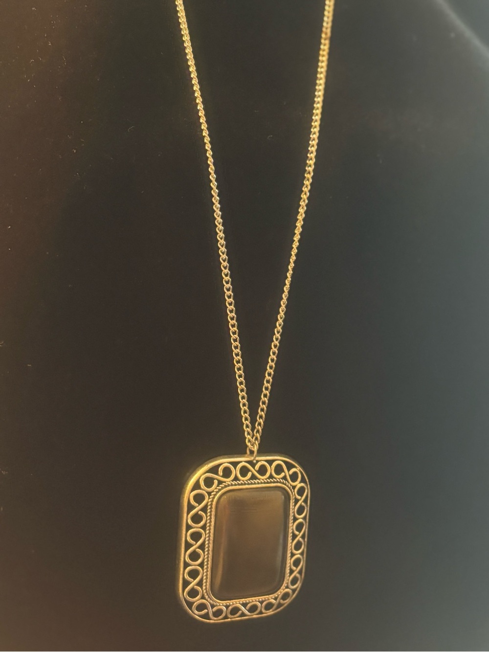 Sliver tonePendant Necklace with Black Inset - Women Jewelry